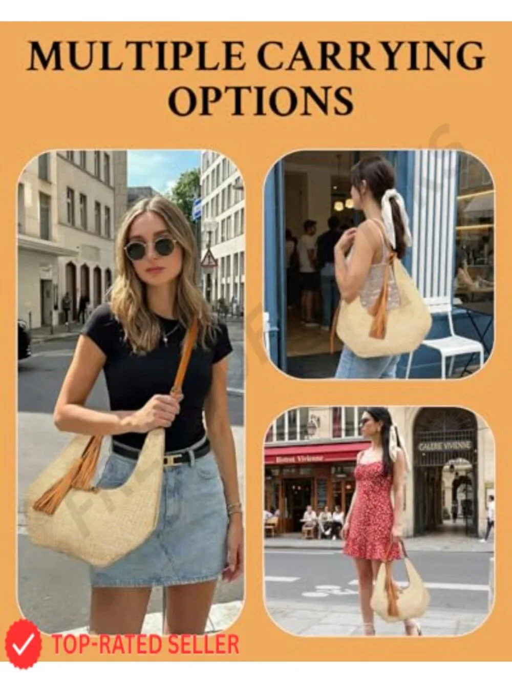 Vintage Boho Straw Fringe Tassel Hobo Handbag Women Crossbody Shoulder Bag